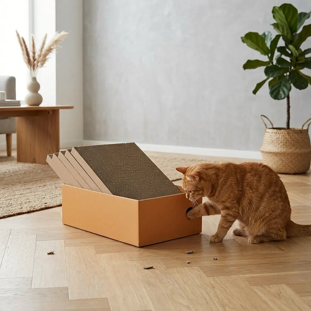 chat utilisant griffoir chat carton avec surface inclinée