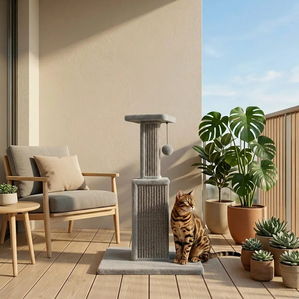 griffoir chat design exterieur terrasse avec chat et plantes deco