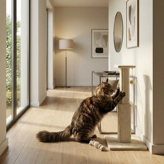 griffoir chat design en utilisation chat qui fait ses griffes sisal naturel