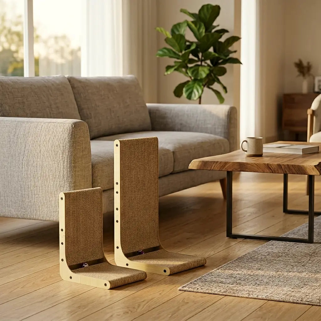 griffoir chat mur design en bois intégré dans un intérieur moderne