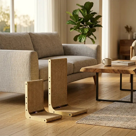 griffoir chat mur design en bois intégré dans un intérieur moderne