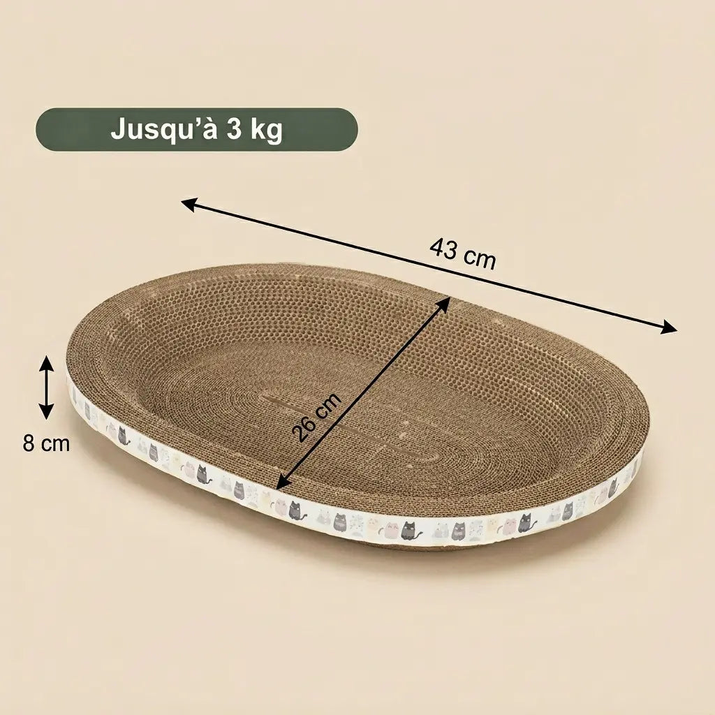 griffoir pour chat ovale avec dimensions pour chat jusqu’à 3 kg