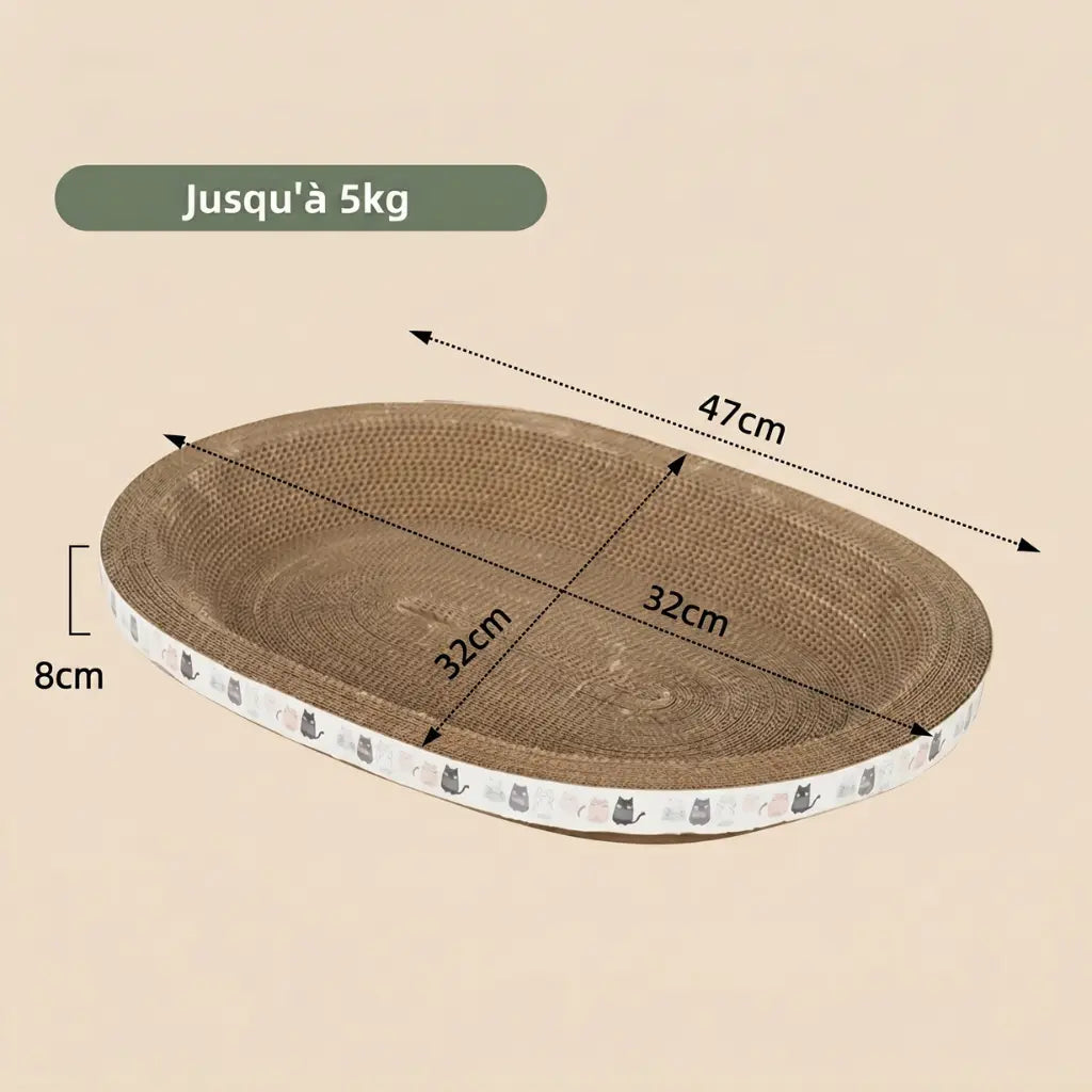 griffoir pour chat ovale avec dimensions pour chat jusqu’à 5 kg