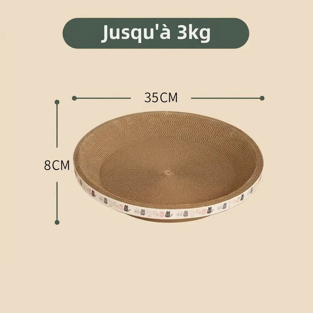 griffoir pour chat rond en carton avec dimensions pour chat jusqu’à 3 kg