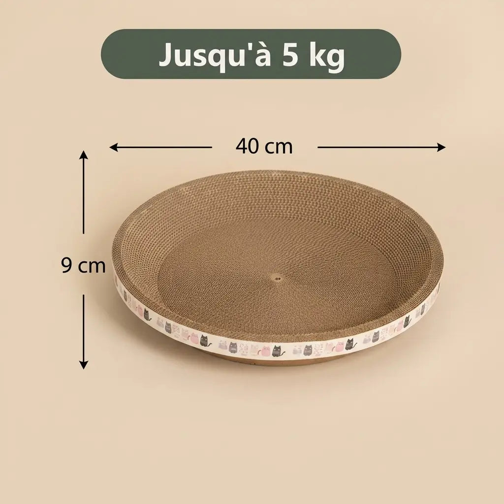 griffoir pour chat rond en carton avec dimensions pour chat jusqu’à 5 kg