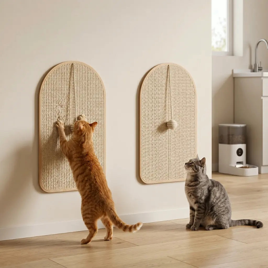griffoir chat tapis mural avec deux chats en utilisation