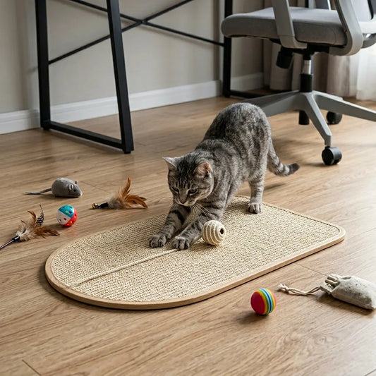 griffoir chat tapis au sol avec balle pour jeu interactif
