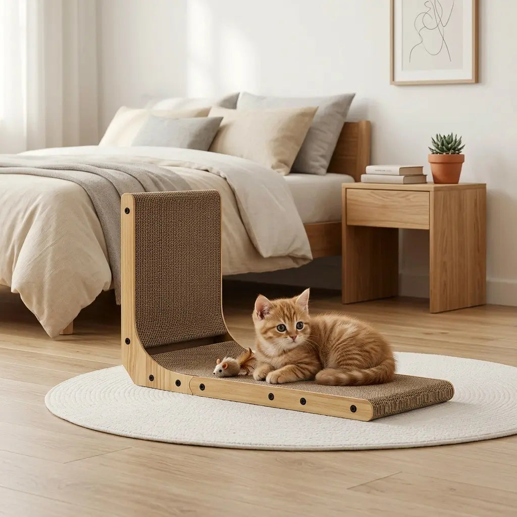griffoir mural pour chat design intégré dans une chambre moderne
