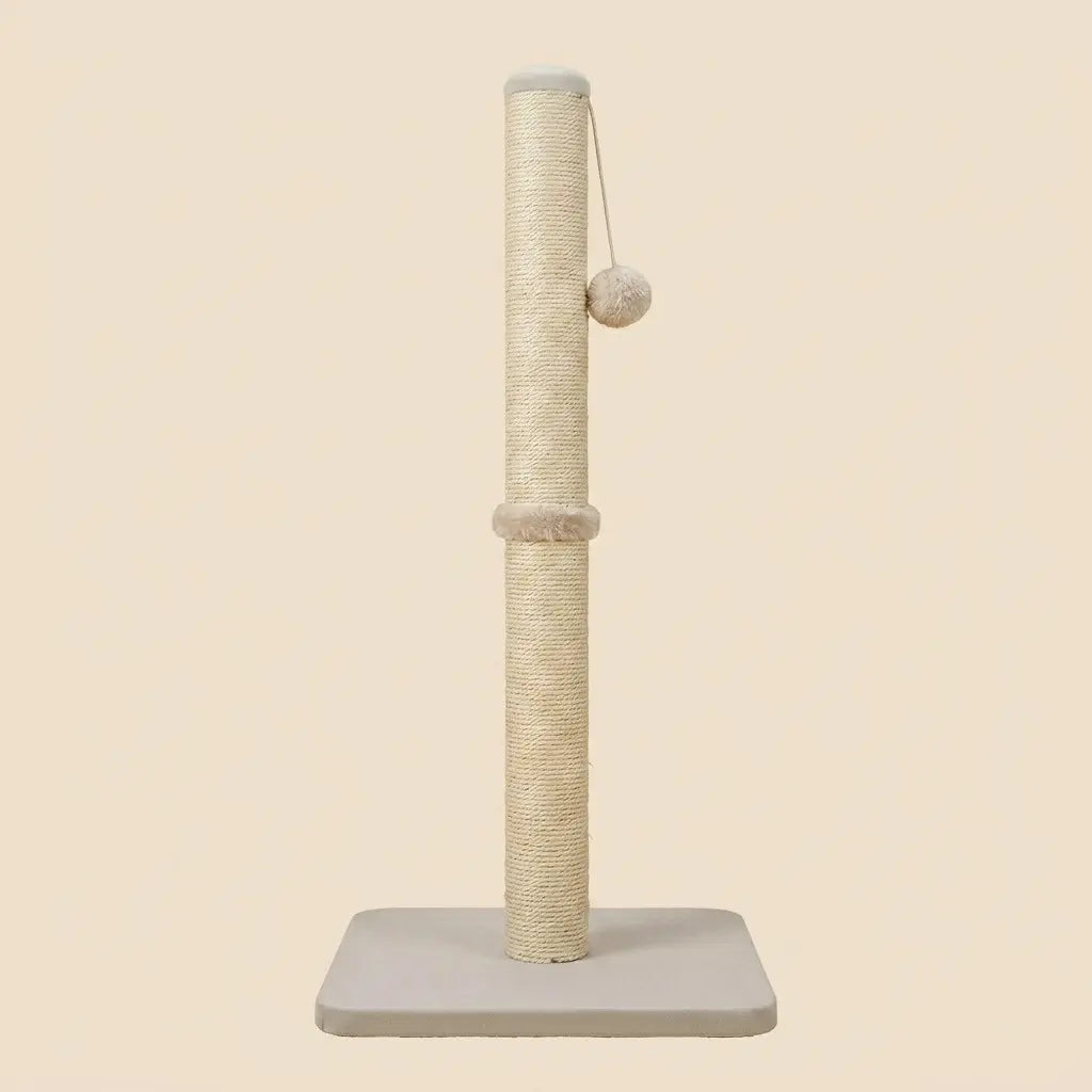 griffoir poteau chat beige design simple avec balle suspendue