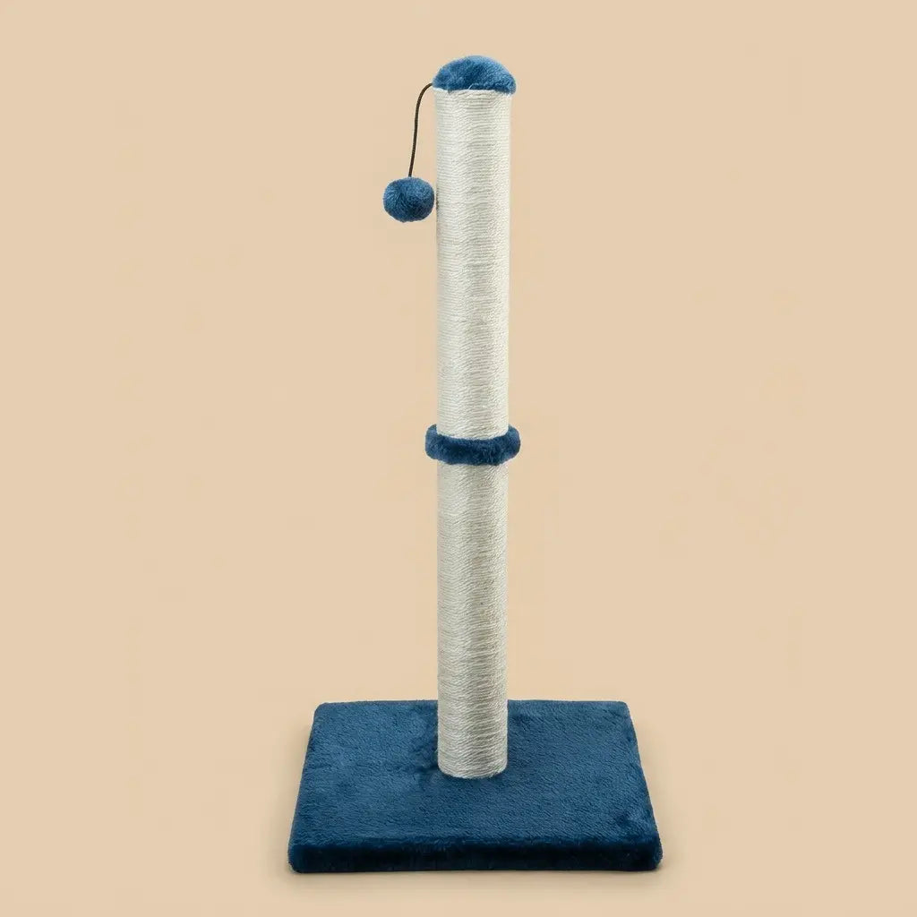 griffoir poteau chat bleu design original avec balle interactive