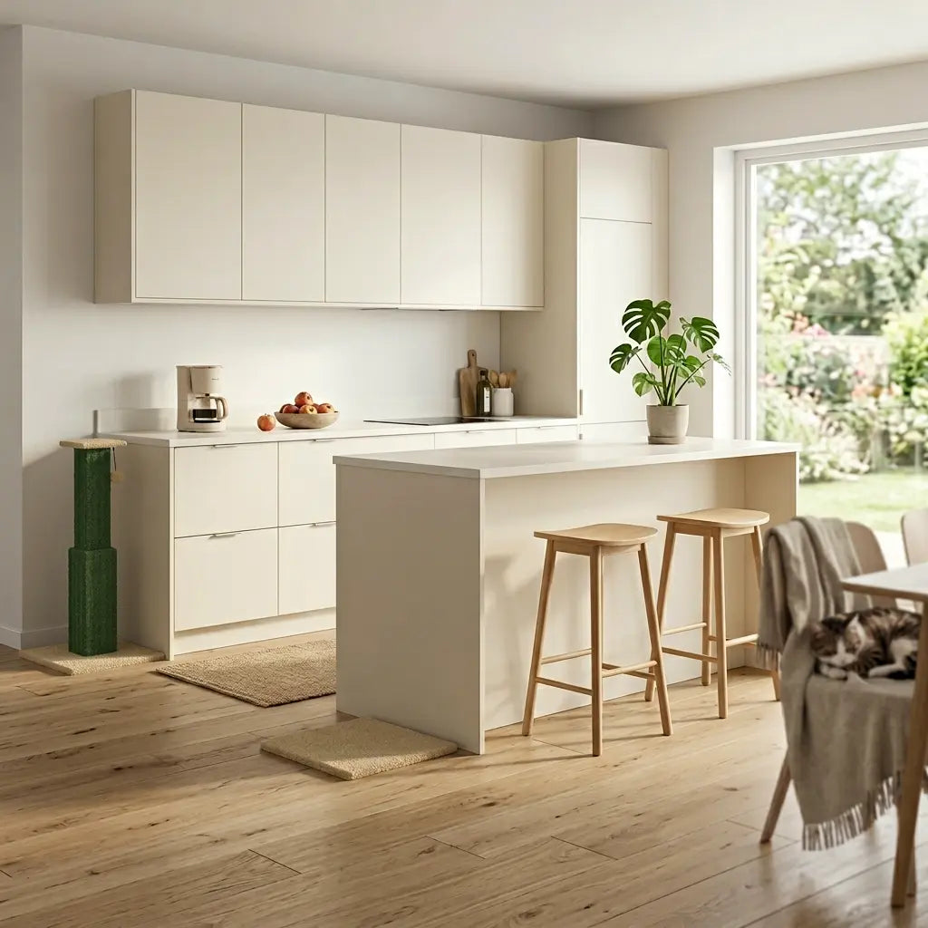 griffoir chat design moderne dans cuisine minimaliste interieur epure