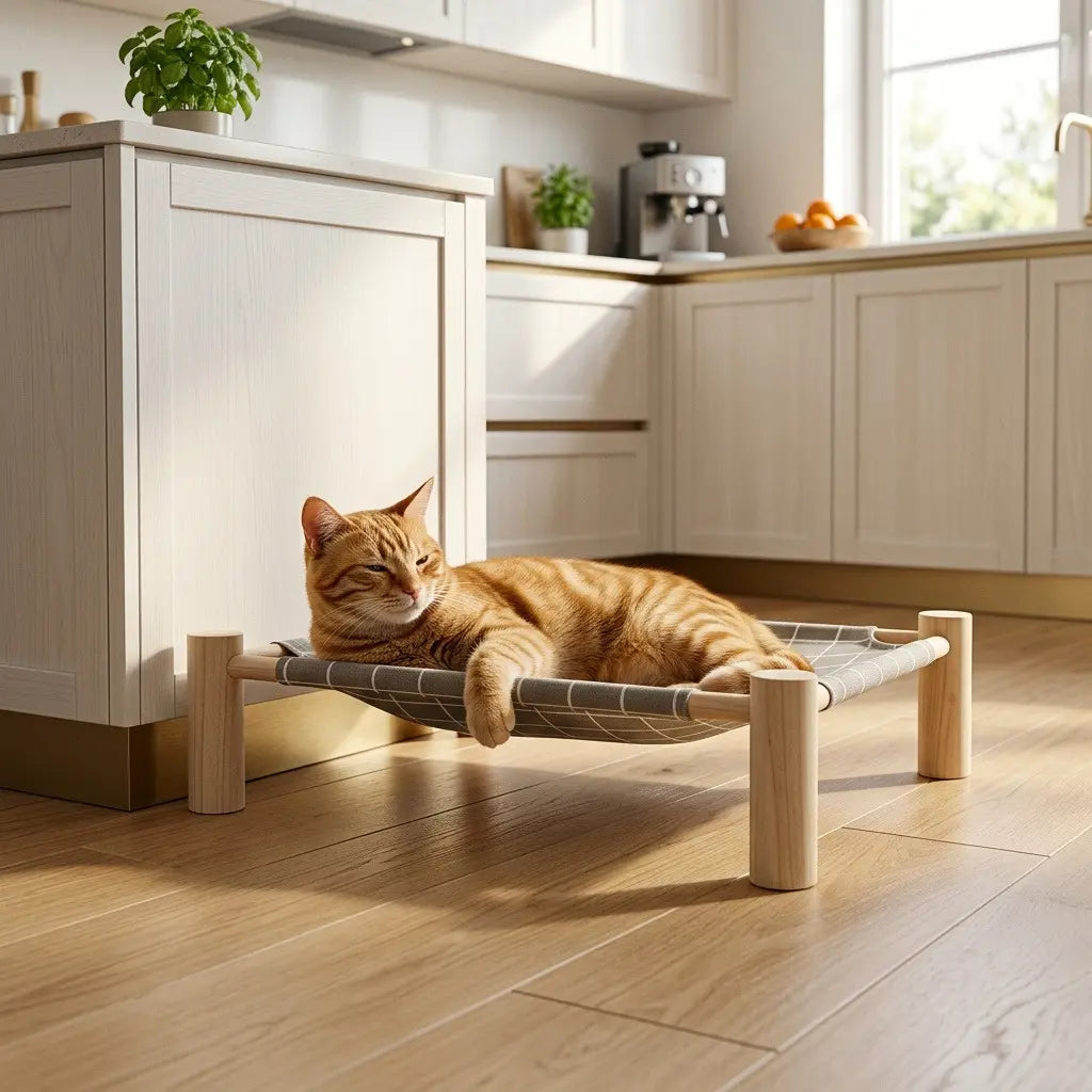 hamac chat sur pied en bois design moderne interieur
