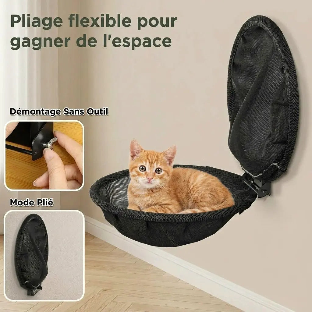 hamac chaton mural pliable gain de place facile a installer

