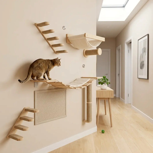 hamac mural pour chat design bois moderne interieur plateforme murale chat confort