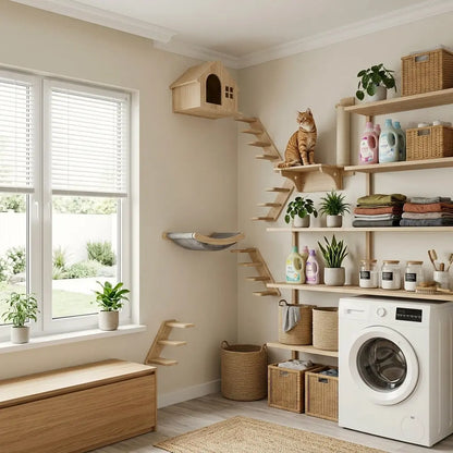 hamac mural pour chat espace interieur mur complet parcours chat etagere bois maison