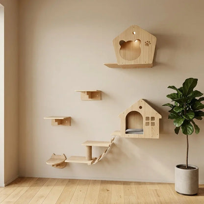hamac mural pour chat minimaliste bois niches murales design epure interieur chat
