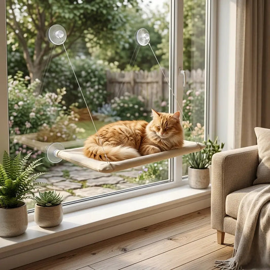 Hamac pour chat ventouse – Ventouses au verre, lui dans les nuages