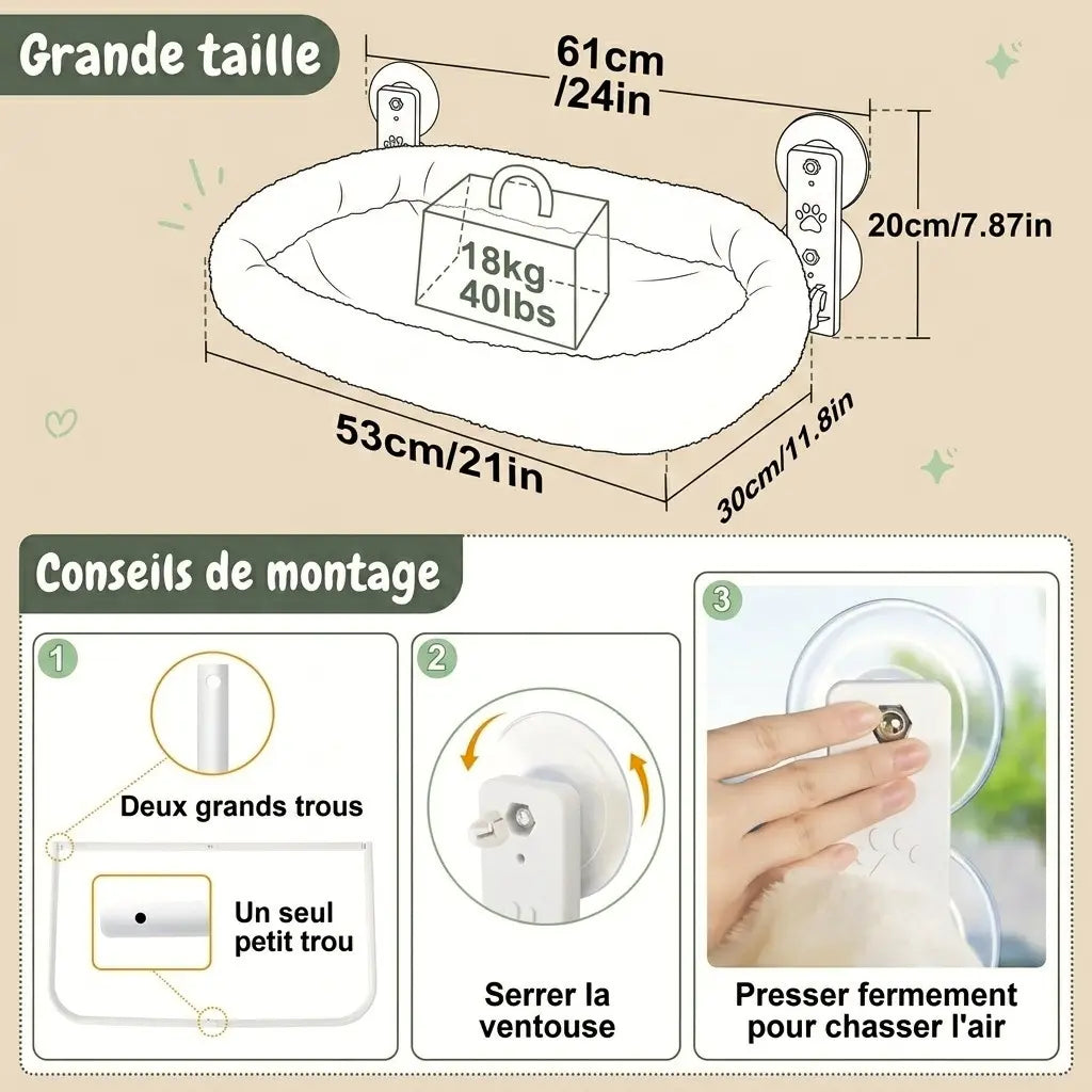 hamac ventouse fenetre chat grande taille supportant jusqu a 18kg pour chats de toutes races