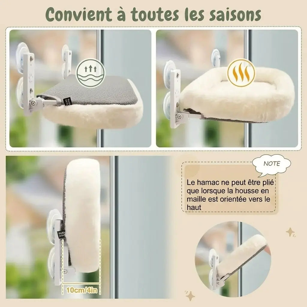 hamac ventouse fenetre chat facile a installer avec systeme de fixation rapide sans outils