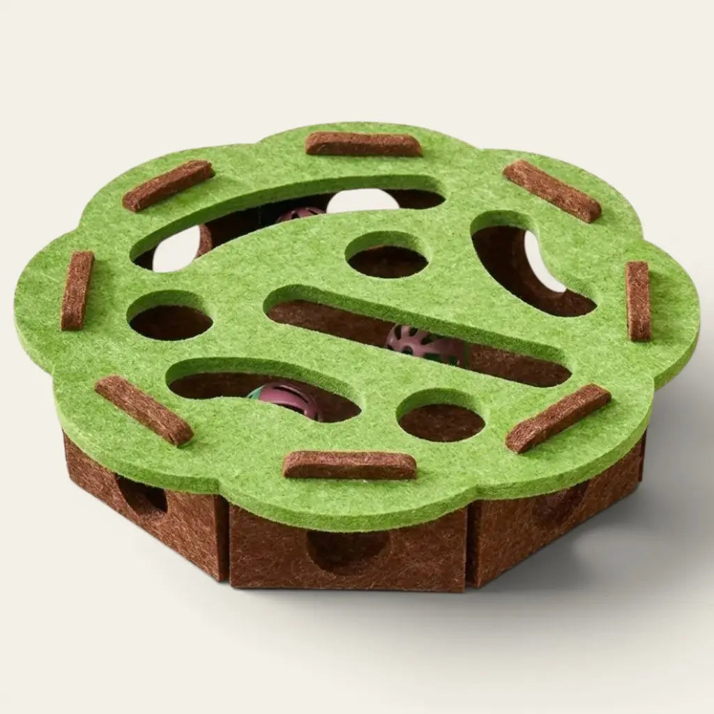 Jouet interactif pour chat vert favorisant la stimulation mentale