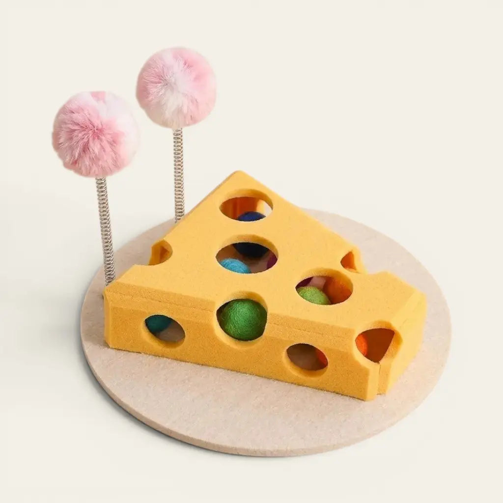Jouet interactif pour chat en forme de fromage avec plumeaux interactifs