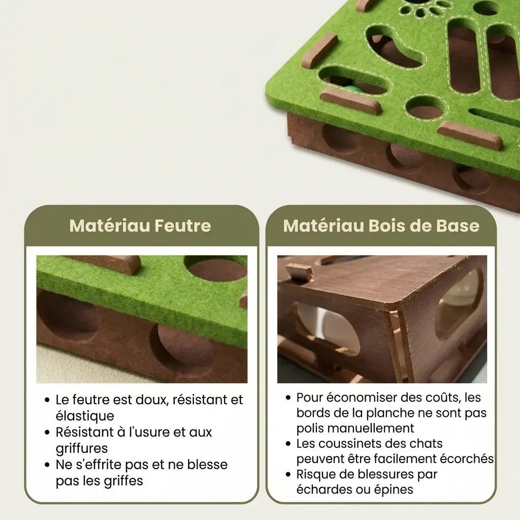 jouet interactif pour chat matériau feutre et bois
