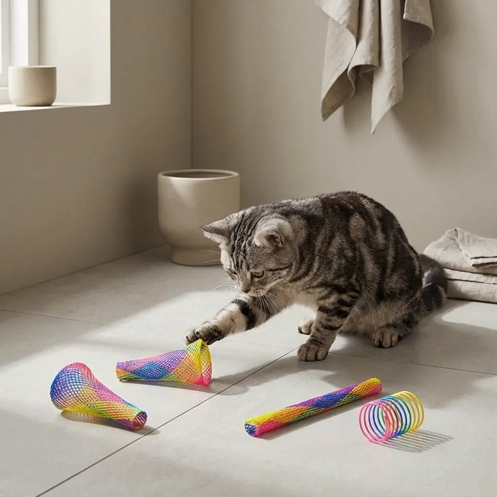 chat jouant avec un jouet stimulant pour chat pour activer son instinct naturel de chasse
