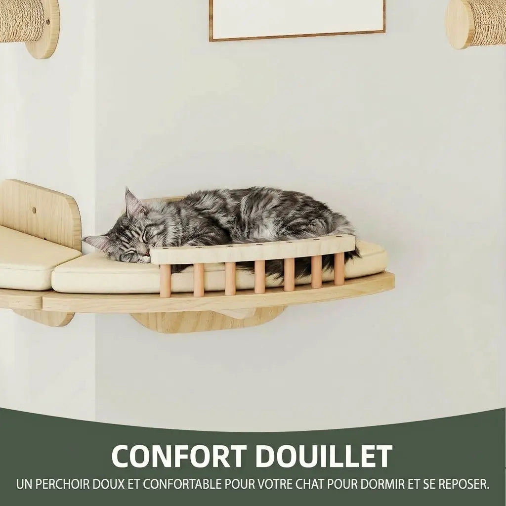 kit arbre à chat mural avec couchage confortable pour chat et espace de repos