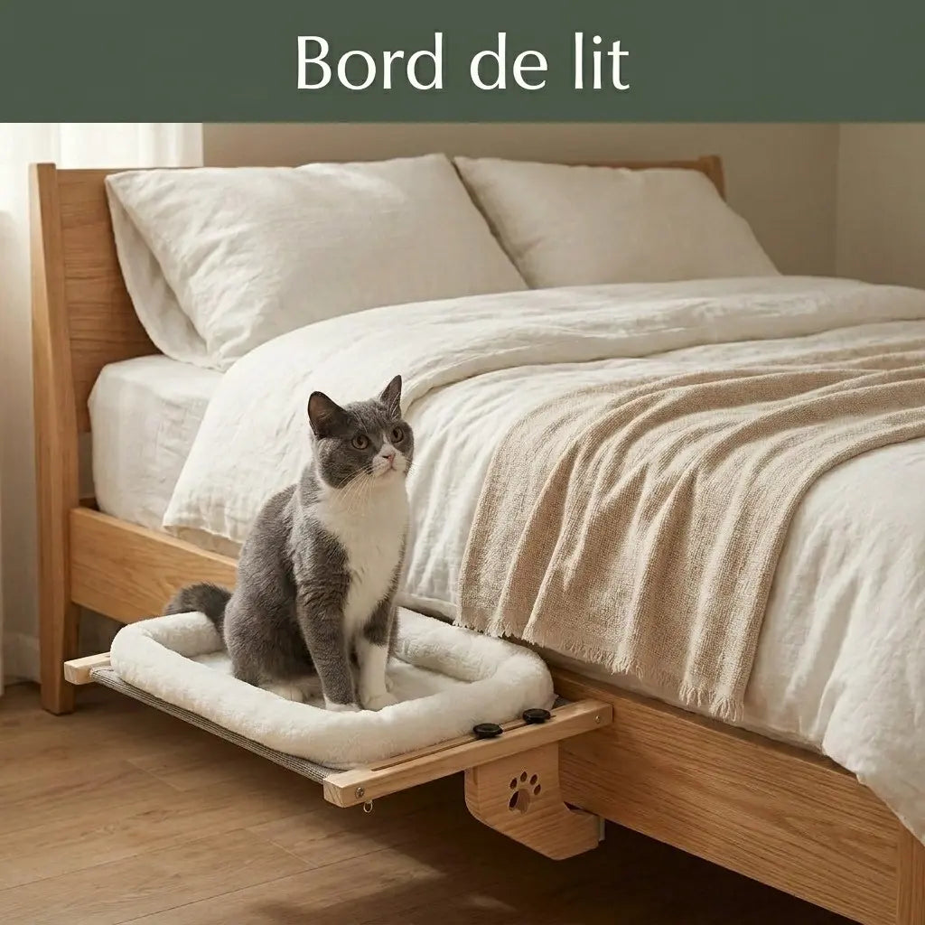 lit a chat en bois a fixer au bord du lit avec coussin moelleux pour un repos confortable et stable