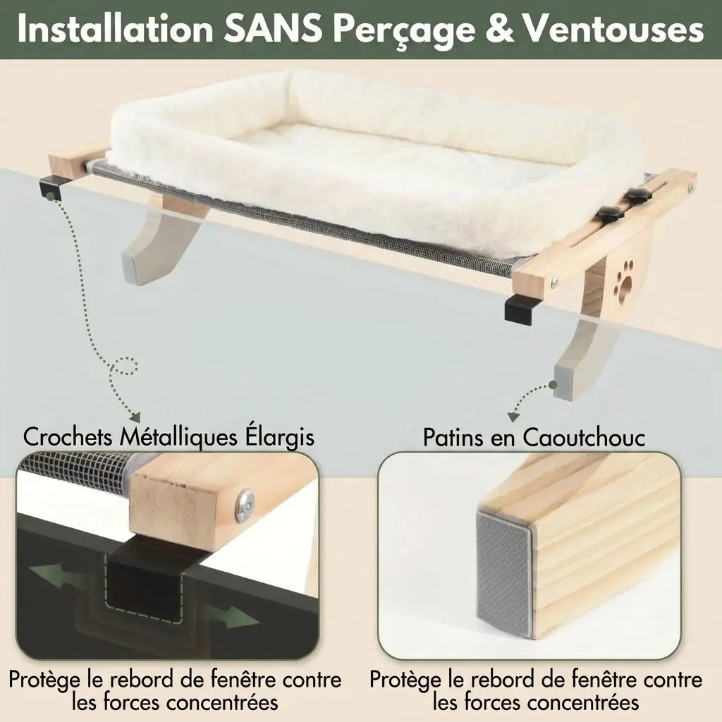 lit a chat pour rebord de fenetre avec patins antiderapants et protection pour stabilite maximale
