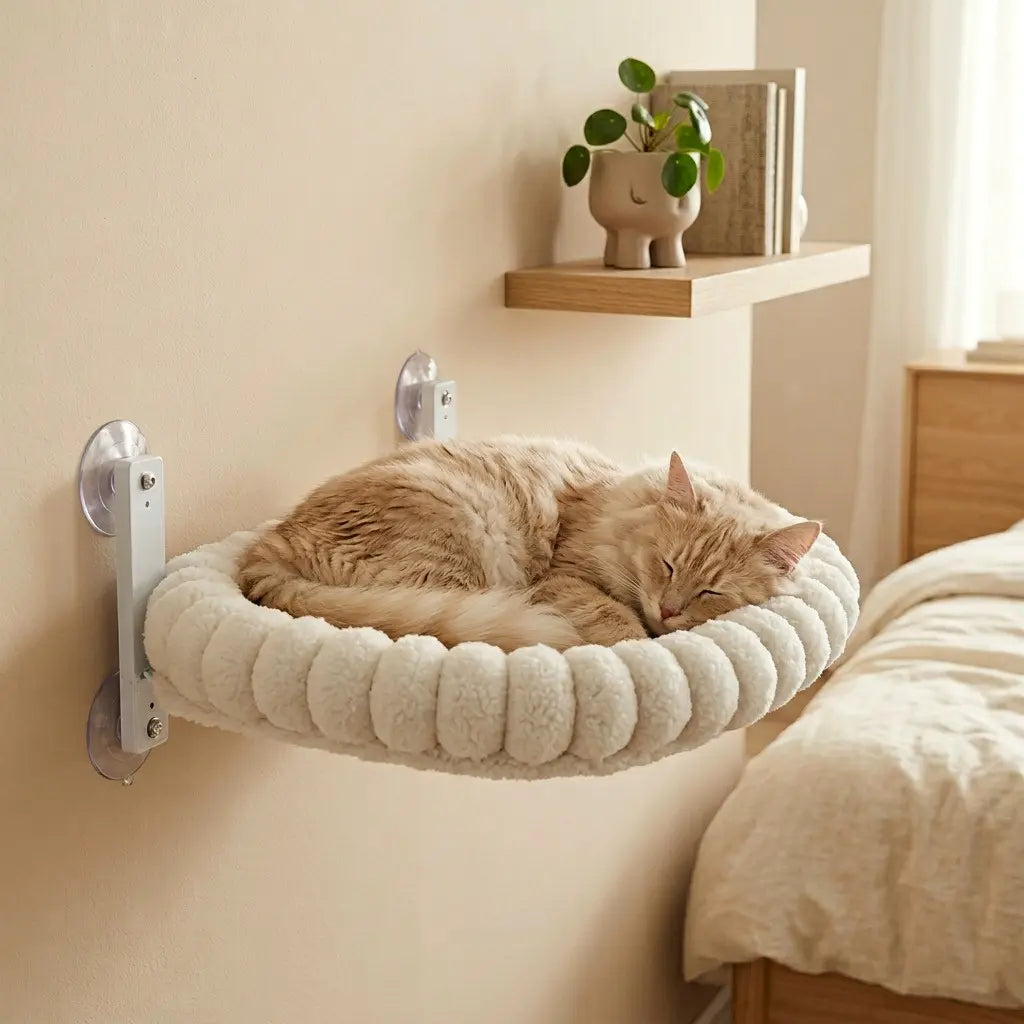 lit pour chat mural avec fixation ventouse et coussin moelleux pour un repos confortable et securise