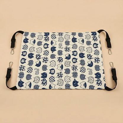 lit suspendu pour chat motif chat bleu et blanc avec sangles reglables et tissu resistant