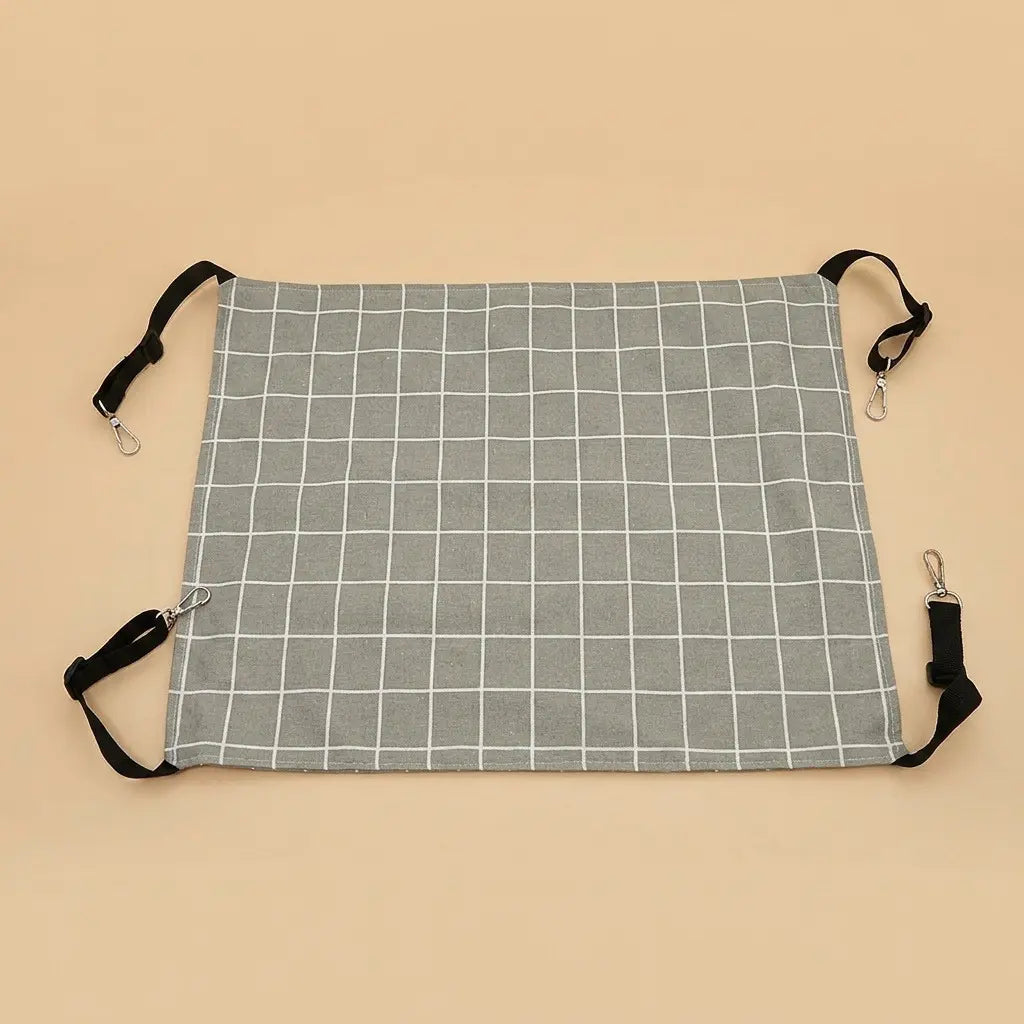 lit suspendu pour chat motif carre gris avec sangles reglables