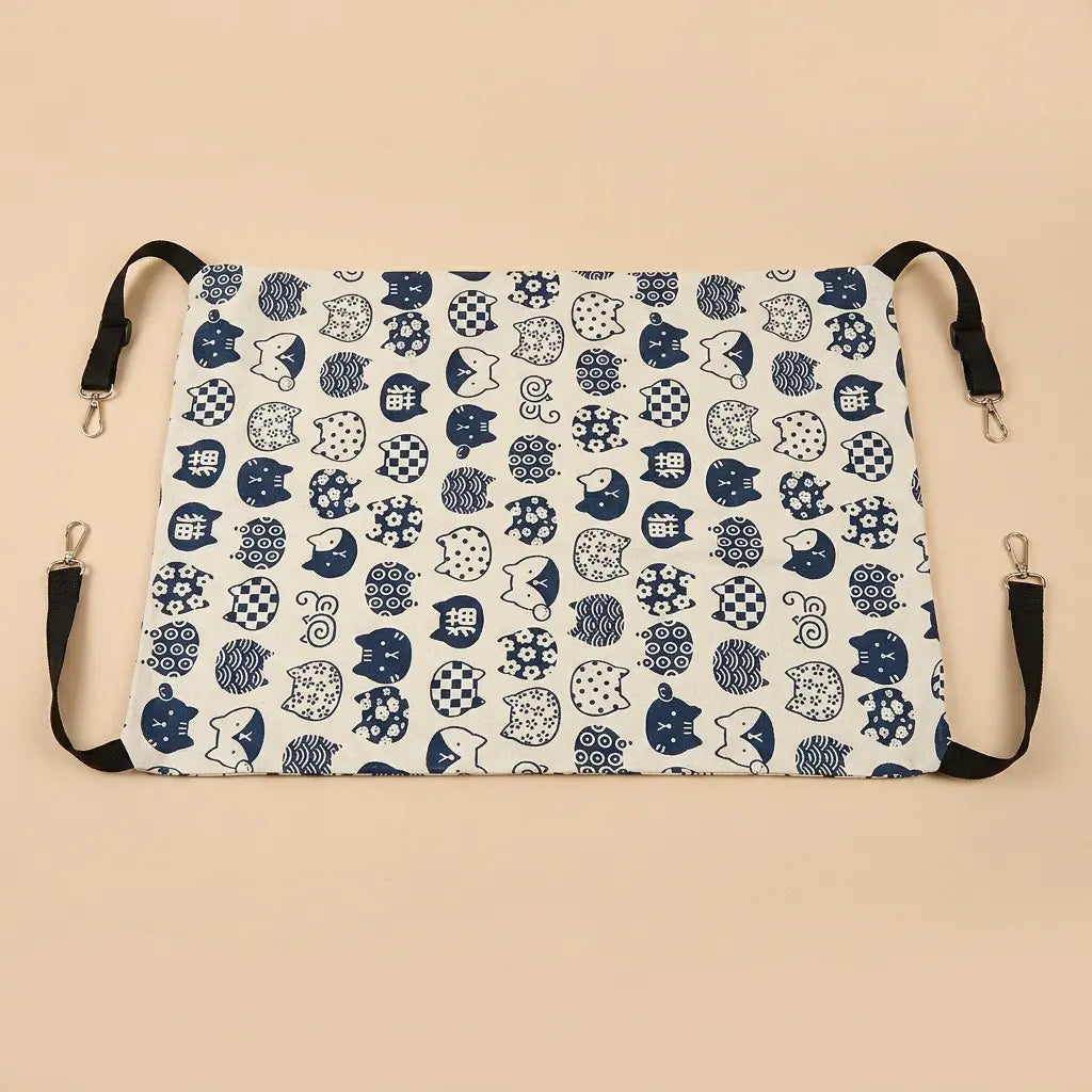 lit suspendu pour chat motif tete de chat bleu et blanc doux et resistant