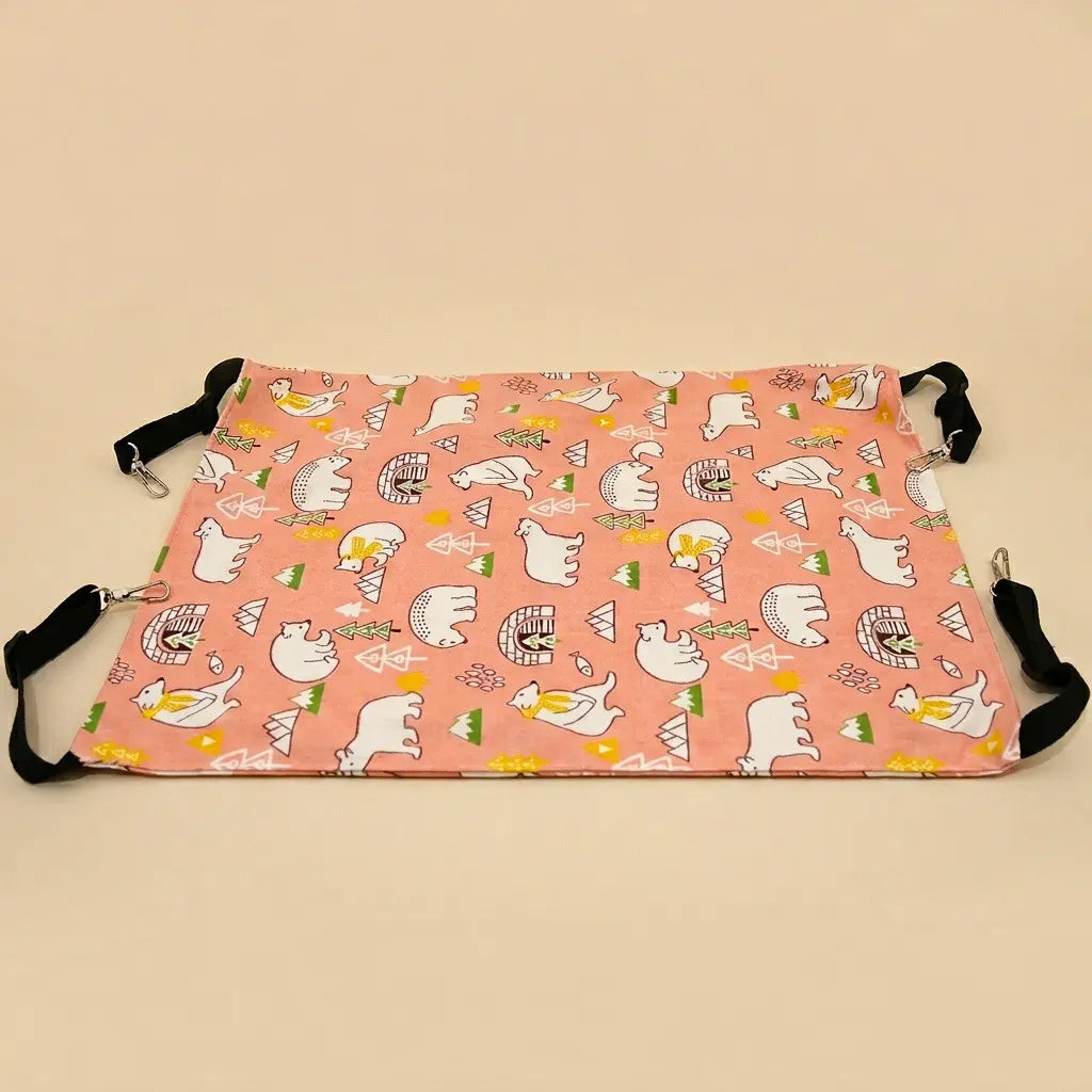 lit suspendu pour chat motif ours rose avec tissu confortable et attaches resistantes