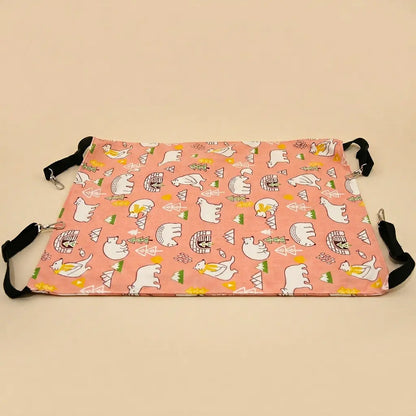 lit suspendu pour chat motif ours rose avec tissu confortable et attaches resistantes