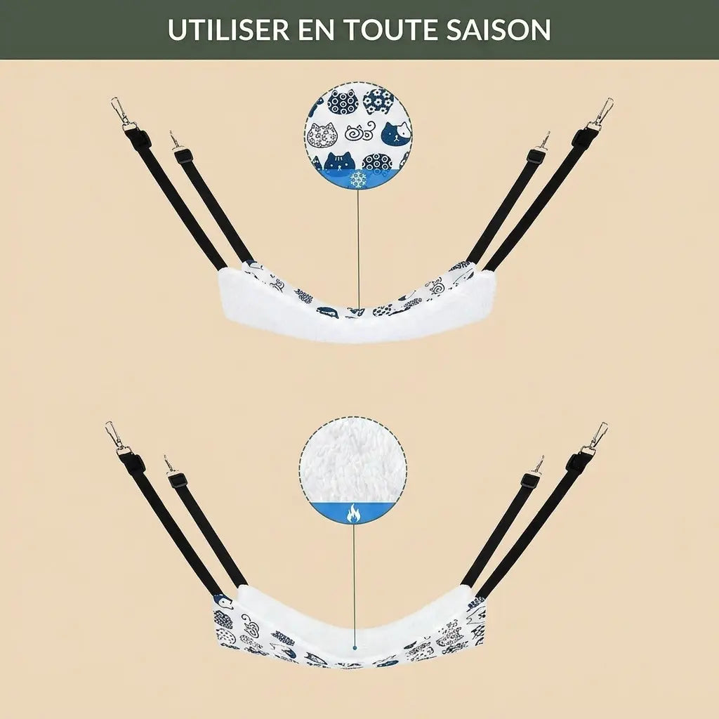 lit suspendu pour chat avec tissu doux utilisable toute saison avec interieur chaud et confortable
