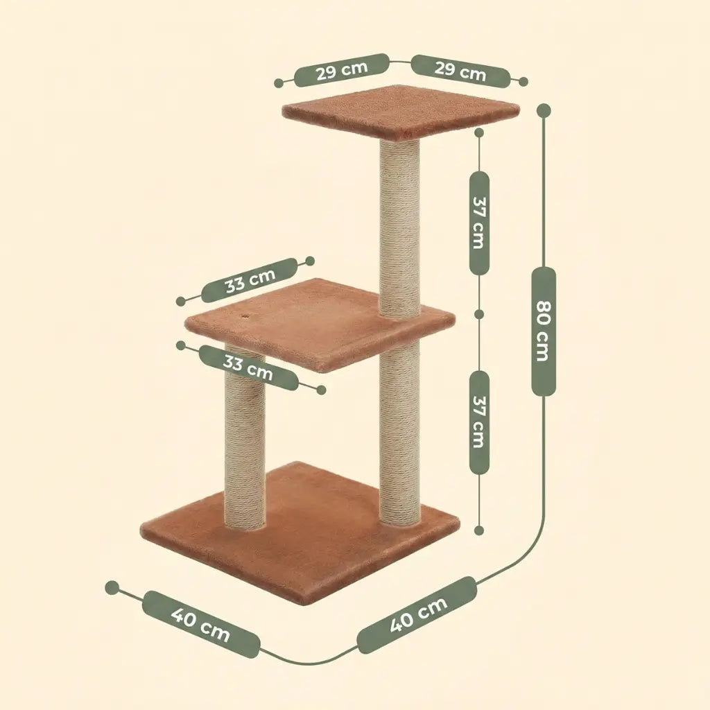 mini arbre à chat marron simple avec deux plateformes poteaux en sisal et base carrée compacte