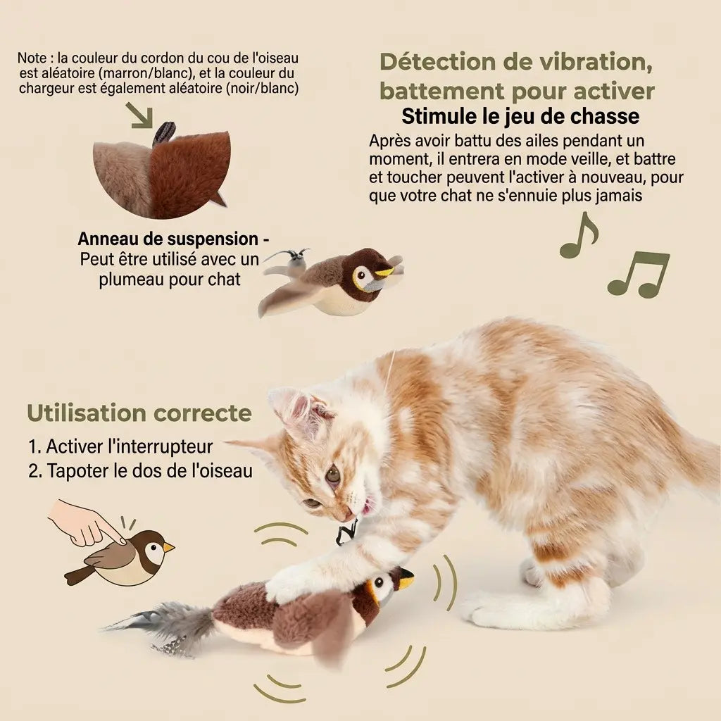 oiseau pour chat avec détection de mouvement stimulant l instinct de chasse du chat