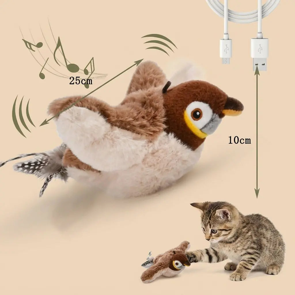 dimensions oiseau pour chat interactif avec ailes battantes et recharge usb