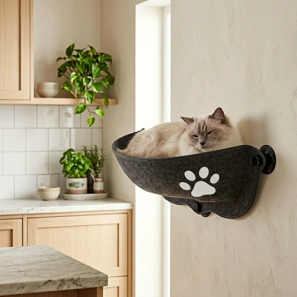 panier chat fenetre design avec ventouses solides et tissu resistant pour repos confortable en interieur