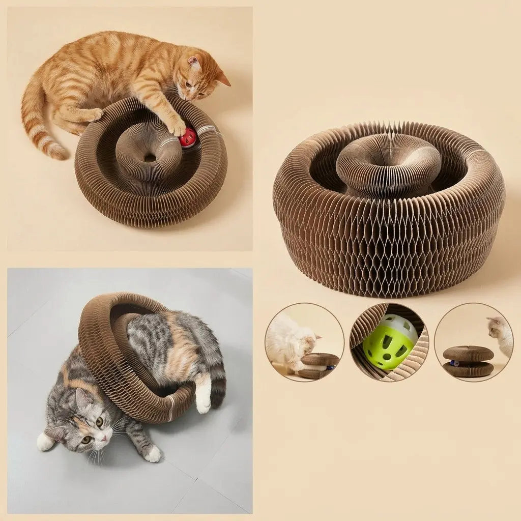 Panier griffoir accordéon pour chat avec espace de repos intégré