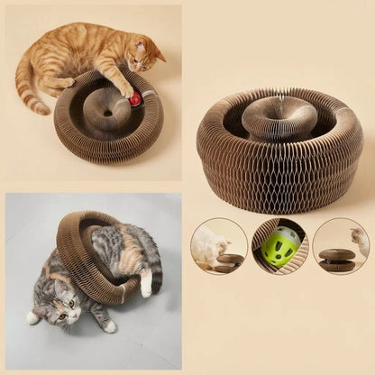 Panier griffoir accordéon pour chat avec espace de repos intégré