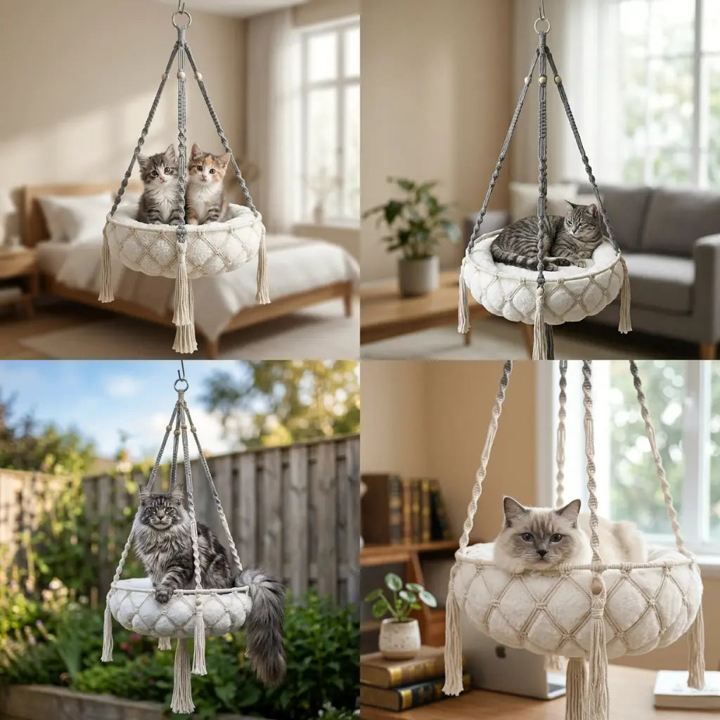 panier pour chat suspendu assez spacieux pour accueillir plusieurs chats avec un confort optimal