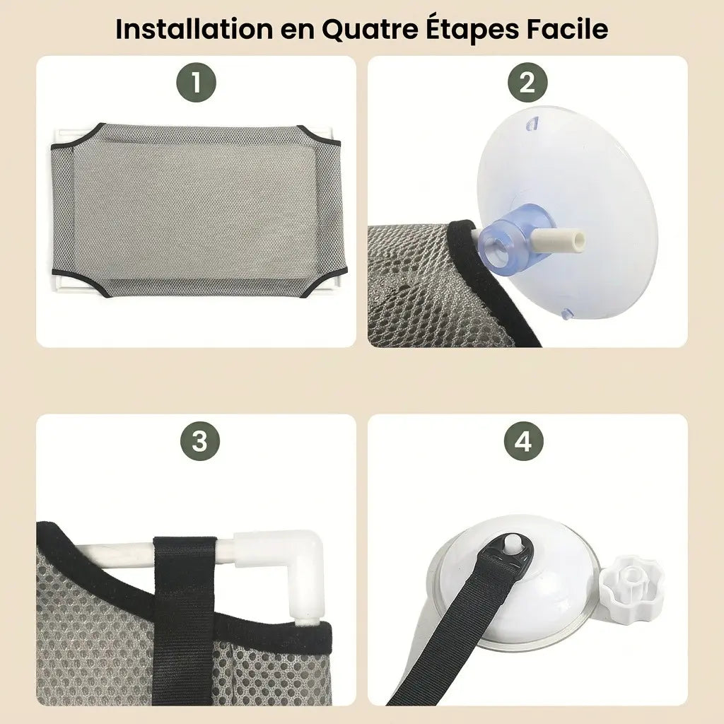 installation perchoir chat fenetre en quatre etapes avec systeme ventouse