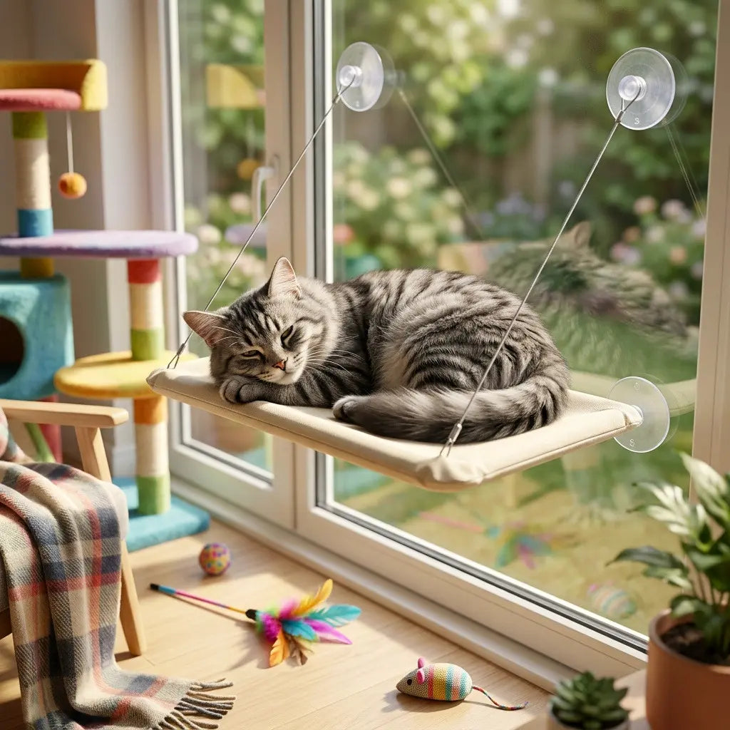 perchoir fenetre pour chat beige chat allonge hamac fenetre confortable vue exterieur