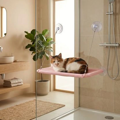 perchoir fenetre pour chat rose installation vitre salle de bain ventouse resistante