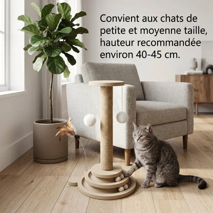 poteau griffoir pour chat avec jouets petite et moyenne taille hauteur recommandee