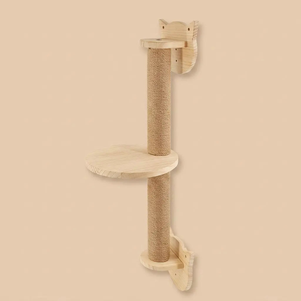 poteau griffoir pour chat mural avec plateforme en bois et corde en sisal