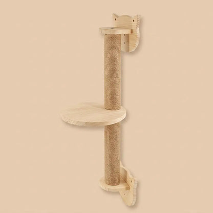 poteau griffoir pour chat mural avec plateforme en bois et corde en sisal